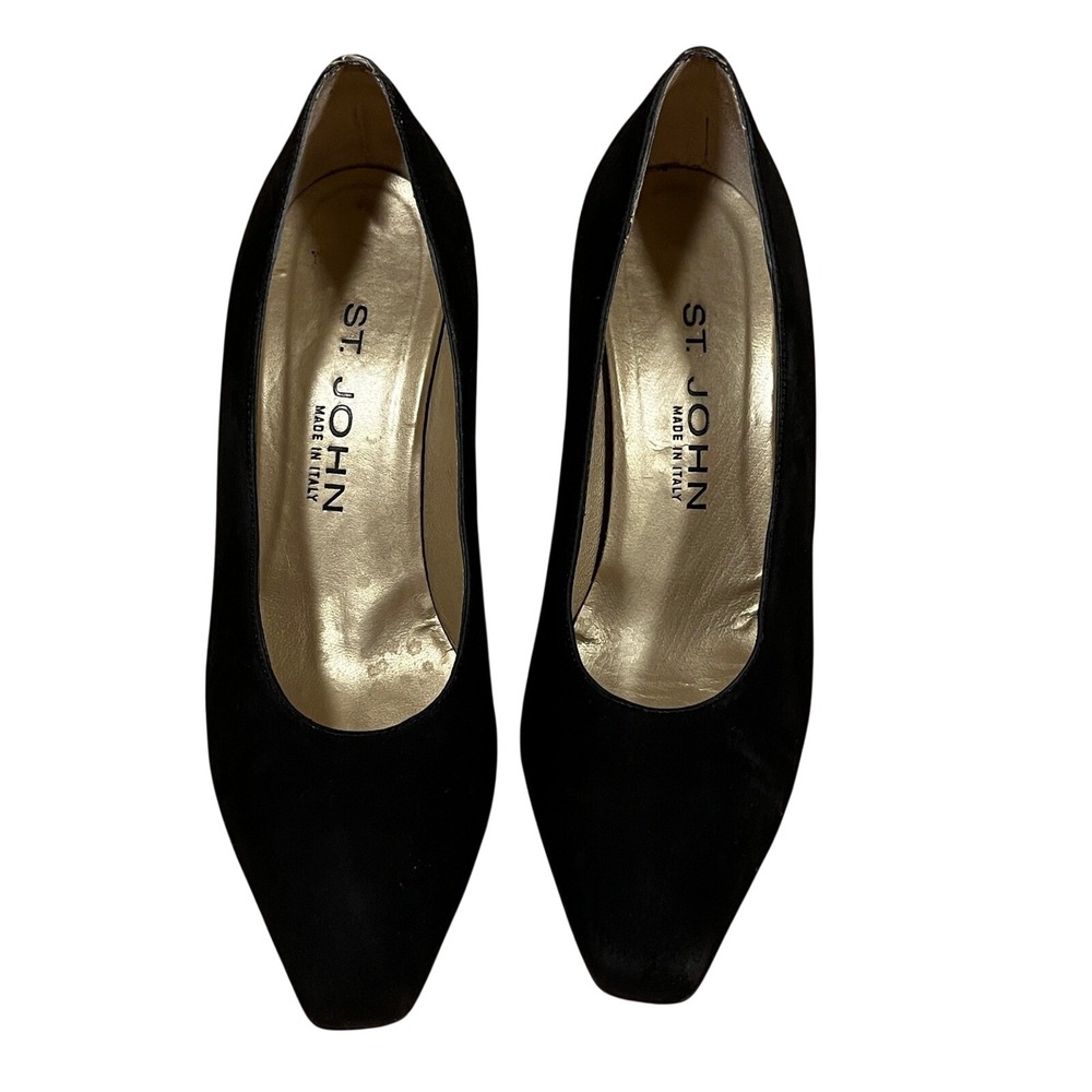 Vintage 90's St. John Marie Black Suede Pumps Gold Heel 7B Old Money